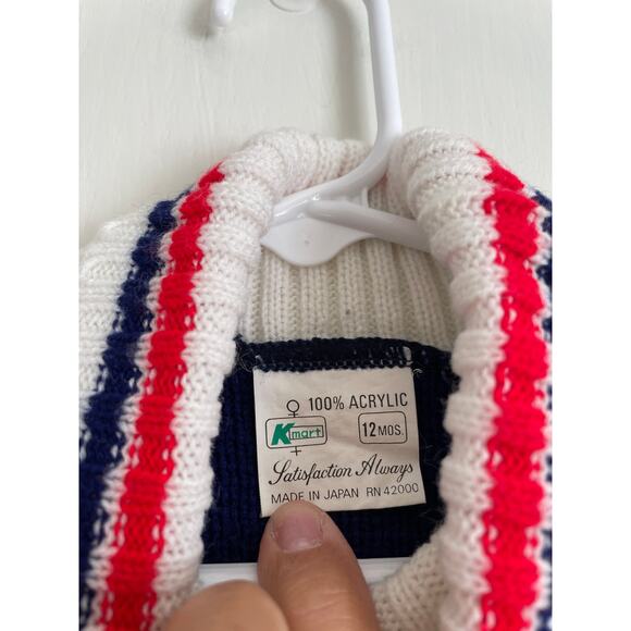 K-mart vintage turtleneck sweater red blue dogs heavyweight cozy casual Size 12m - Picture 4 of 5